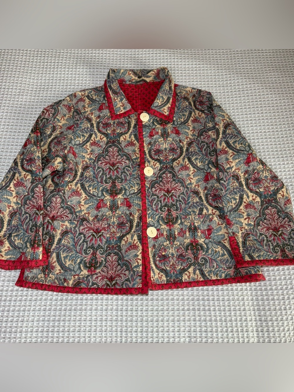 Quilted Reversible Floral Multicolor Womens Short Long Sleeve Jacket Cottagecore